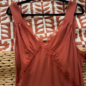 Reformation Terracotta Lace Trim Dress